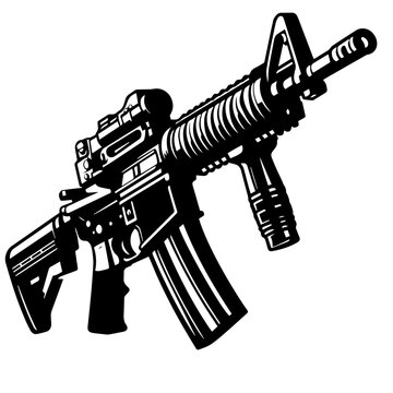 Black and white vector m416 gun of a sniper on white background