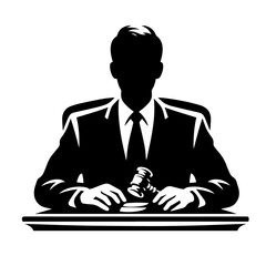 Black and white vector silhouette of a judge on white background