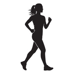 Determined woman jogging moving with clear purpose and focus - woman jogging silhouette - woman jogging Vector - Silhouette of woman jogging
