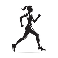 Vibrant woman jogging radiating health and lively movement - woman jogging silhouette - woman jogging Vector - Silhouette of woman jogging
