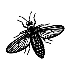 Black and white vector silhouette of a bee on white background