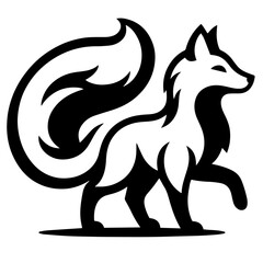 Black and white vector silhouette of a fox on white background