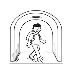 A person with a backpack strolling beneath an underpass