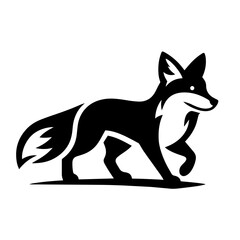 Black and white vector silhouette of a fox on white background