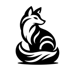 Black and white vector silhouette of a fox on white background