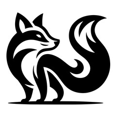 Black and white vector silhouette of a fox on white background