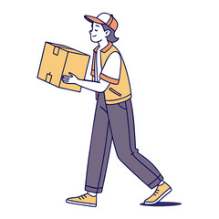 Delivery person with parcel: A person carrying a cardboard box. Representing the quick and efficient delivery service. Illustrating the moment of parcel delivery.