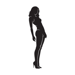Content woman leaning feeling happy and satisfied in her supported position - woman leaning silhouette - woman leaning Vector - Silhouette of woman leaning
