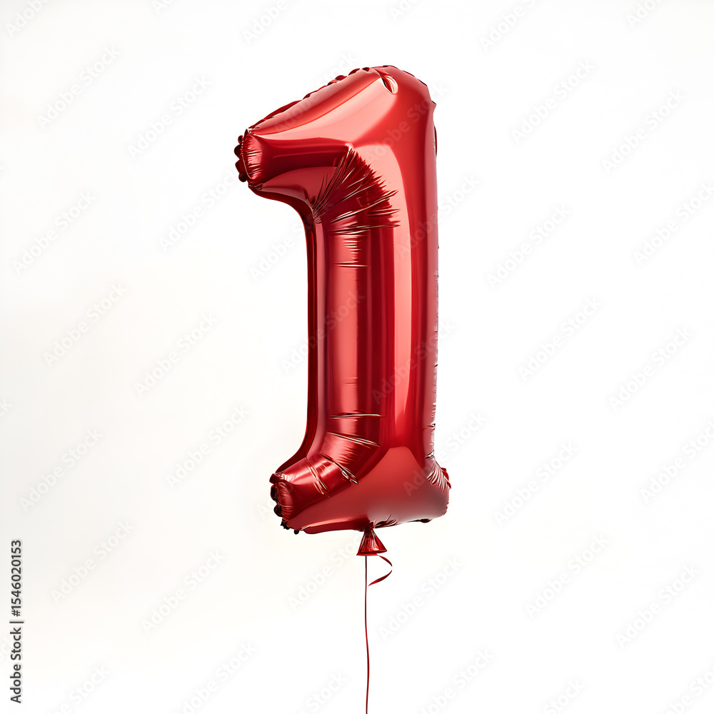 Fototapete a balloon shaped like the number 1,glossy red metallic finish with realistic reflections and smooth 