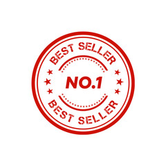 Grunge red no. 1 best seller round rubber stamp on white background, vector illustration