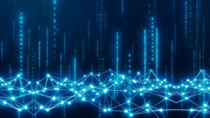 Abstract Digital Matrix with Blue Connections and Binary Code Flow