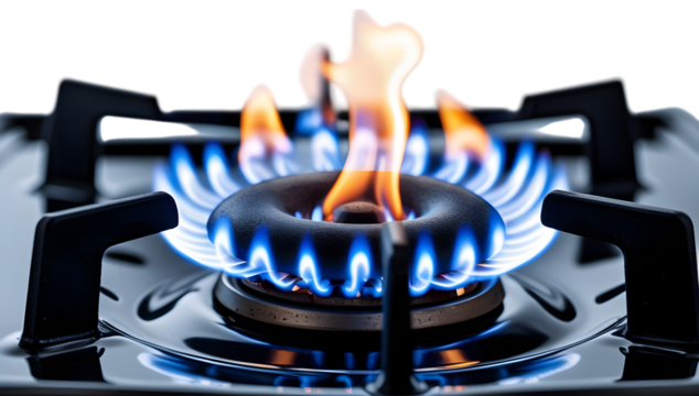Gas Stove Burner with Blue Flame on Transparent Background - Powered by Adobe