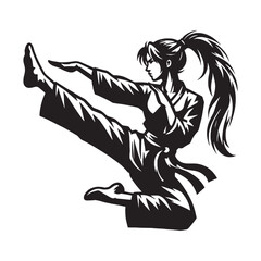 Balanced woman martial artist maintaining perfect stability during complex moves - woman martial artist silhouette - woman martial artist Vector - Silhouette of woman martial artist
