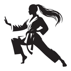 Skilled lady martial artist demonstrating impressive moves and precise execution - lady martial artist silhouette - lady martial artist Vector - Silhouette of lady martial artist
