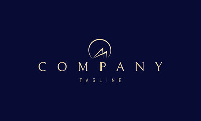 Vector golden logo with an abstract image of futuristic modern cottages with a sloping roof.