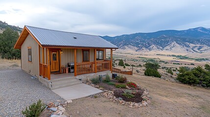Mountain View Cabin with Porch and Gravel Driveway Landscape Home House