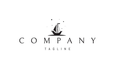 Vector logo with an abstract image of a sailing ship under the stars.