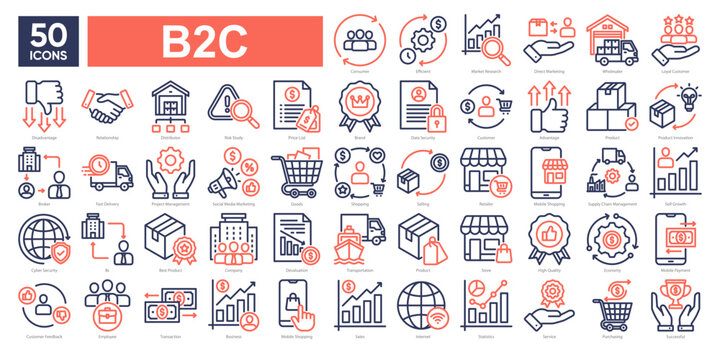 B2C icon collection set.Simple dual tone vector,