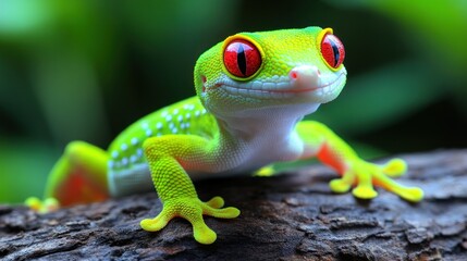 Vibrant Green Gecko with Striking Red Eyes