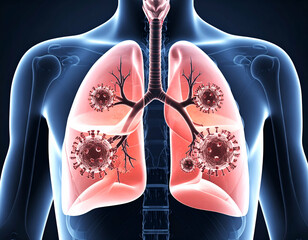 illustration of influenza virus in human respiratory system 