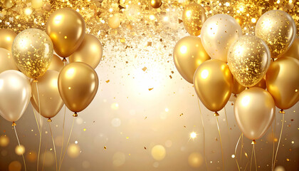 gold sparkles, balloons and confetti, luxury style