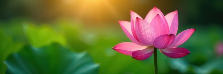 Fototapeta premium Delicate lotus petals unfolding in morning light, reflection, lotus flower