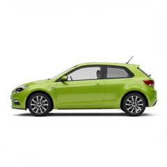 Fototapeta premium Sleek Green Hatchback Car Side View on White Background