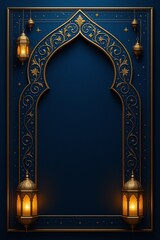 Islamic Arch Background – Elegant Gold & Lantern Frame