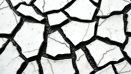 Striking cracked pattern in bold black and white. Dramatic visual impact for artistic applications. Perfect for graphic design and modern decor. Adds edgy sophistication to any setting.