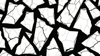 Striking cracked pattern in bold black and white. Dramatic visual impact for artistic applications. Perfect for graphic design and modern decor. Adds edgy sophistication to any setting.