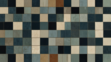 Stylish patchwork tile design in muted colors. Balanced composition for modern aesthetics. Ideal for decorative applications and creative projects. Perfect for artistic expression and interior decor.