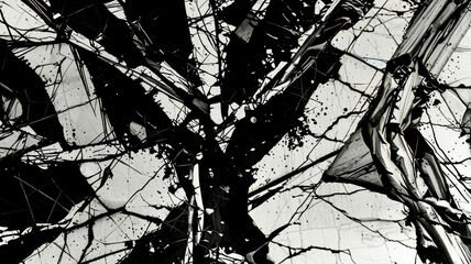 Striking fractured surface pattern in bold contrast. Dramatic design for artistic expression. Ideal for modern decor and creative projects. Perfect for stylish backgrounds and visual impact.