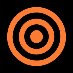 Minimalist Orange Target Icon on Black Background – Focus and Precision Vector Symbol,A bold vector illustration of a four-ring orange target symbol set on a deep black background. This minimalist con