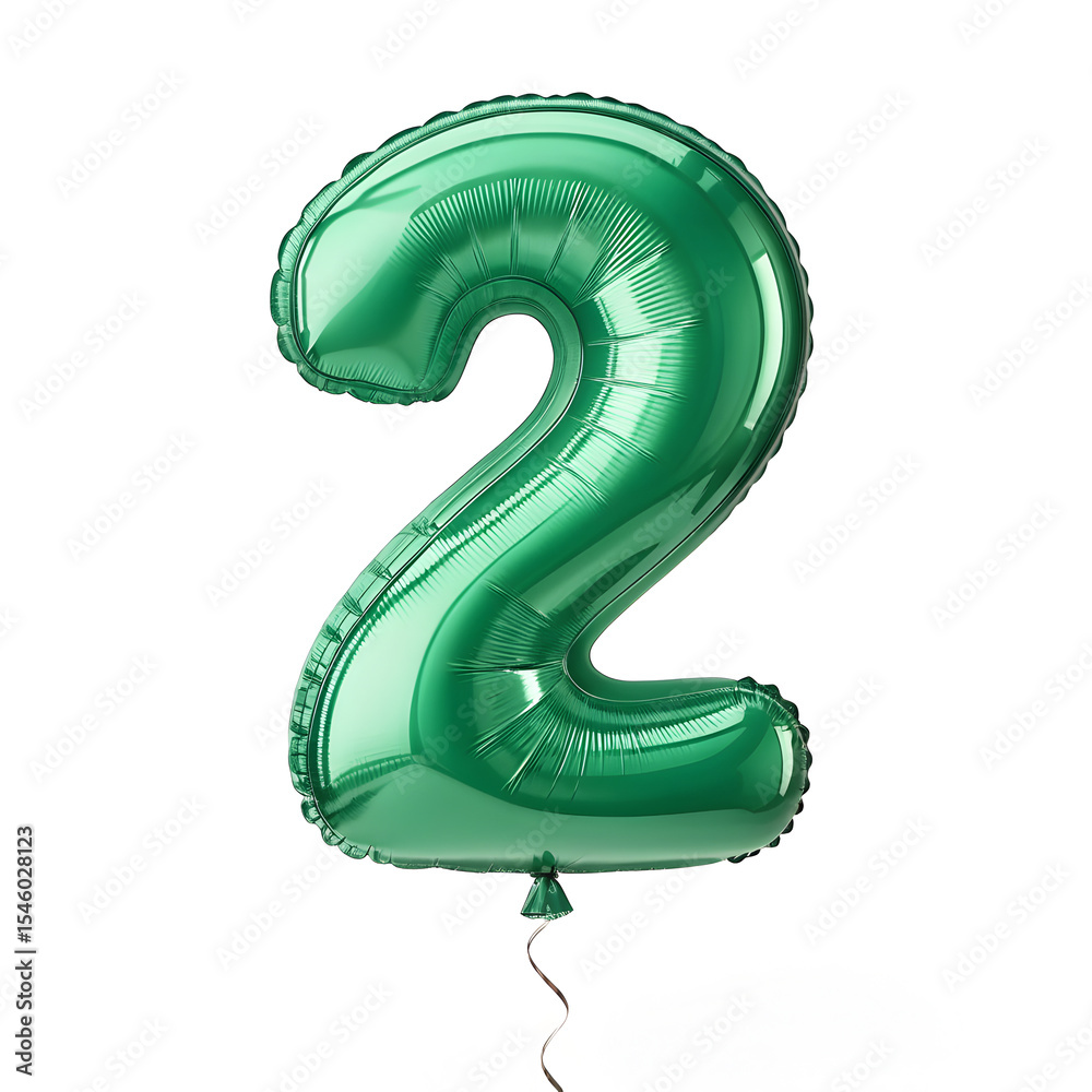 Fototapete a balloon shaped like the number 2,emerald green metallic finish with realistic reflections and smoo