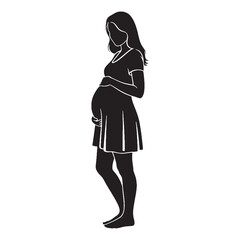 Serene pregnant lady emanating tranquility and calm excitement - pregnant lady silhouette - pregnant lady Vector - Silhouette of pregnant lady
