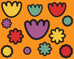 Abstract flowers pattern, pop art style colorful large flowers background
