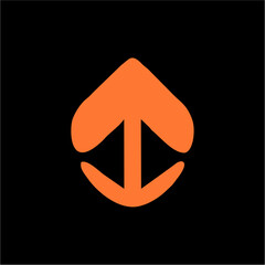 Minimalist Orange Upward Arrow Icon with Split Tail on Black Background – Growth and Navigation Vector Symbol,A sleek and modern vector illustration of an orange upward-pointing arrow with a split tai