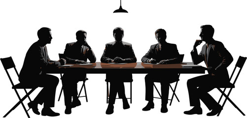 Silhouette of Businessmen in a Meeting, Strategic Planning, Team Collaboration, Professional Discussion