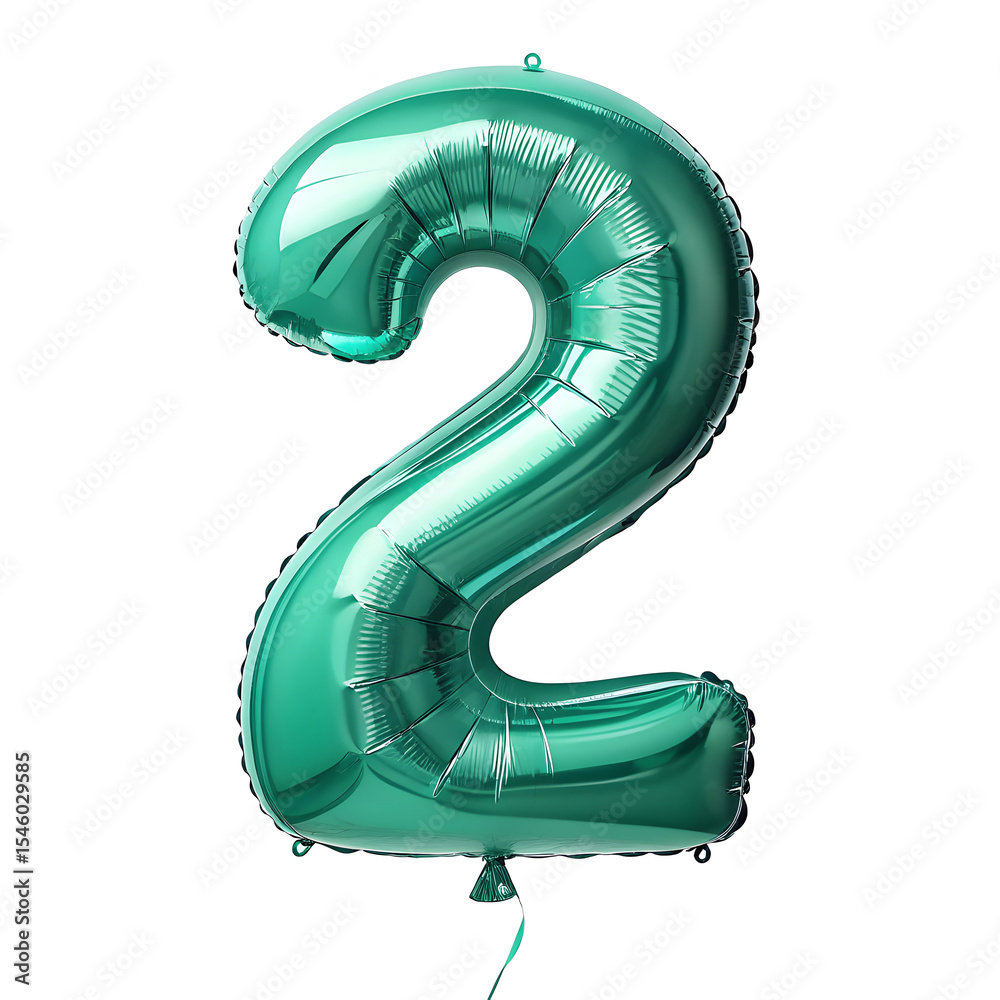 Fototapete a balloon shaped like the number 2,emerald green metallic finish with realistic reflections and smoo