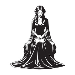 Fototapeta premium Collected lady sitting feeling composed and unhurried - lady sitting silhouette - lady sitting Vector - Silhouette of lady sitting 