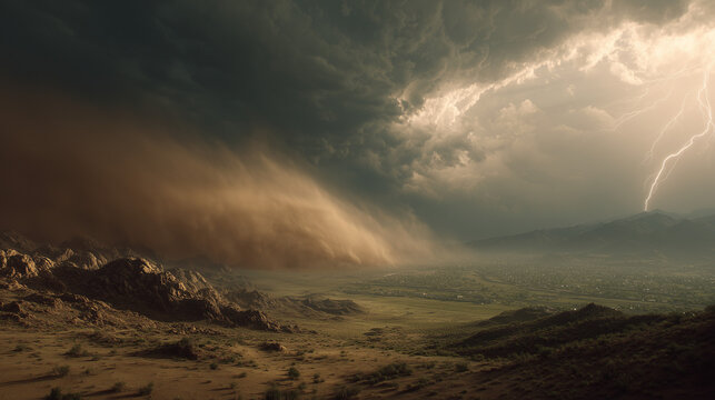 Dramatic thunderstorm over mountains nature scene landscape photography majestic environment wide angle view storm concept