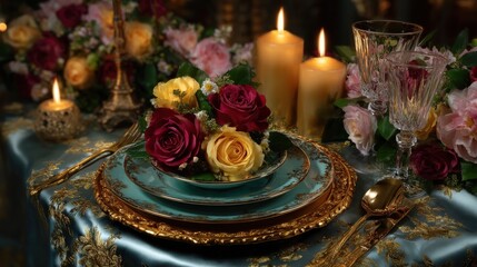 Rococo table setup with porcelain and flowers