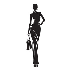 Trim slim-body woman displaying a neat and well-defined shape - slim-body woman silhouette - slim-body woman Vector - Silhouette of slim-body woman
