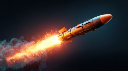 Missile strike rocket in the air with fire. War attack and defense and concept. Weapon technology.