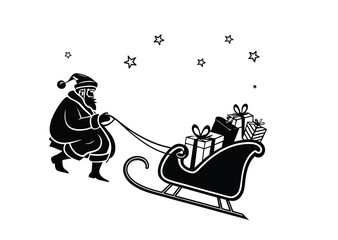 Silhouette Santa Claus and reindeer sleigh for Christmas decoration clip art illustration Art, black icon vector 