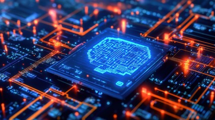 Futuristic Circuit Board with Glowing Artificial Intelligence Design