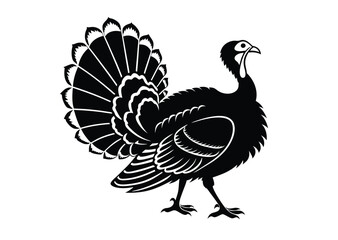 Fototapeta premium Thanksgiving With Turkey Cock Illustration Vector Art black icon vector 
