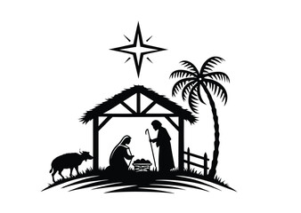 Black Tree Nativity Silhouette Vector Illustration Art black icon vector
