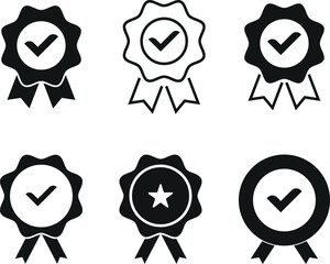 Collection of black and white approval badge vactor on transparent background