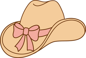 Cowgirl hat with pink bow and soft cartoon style